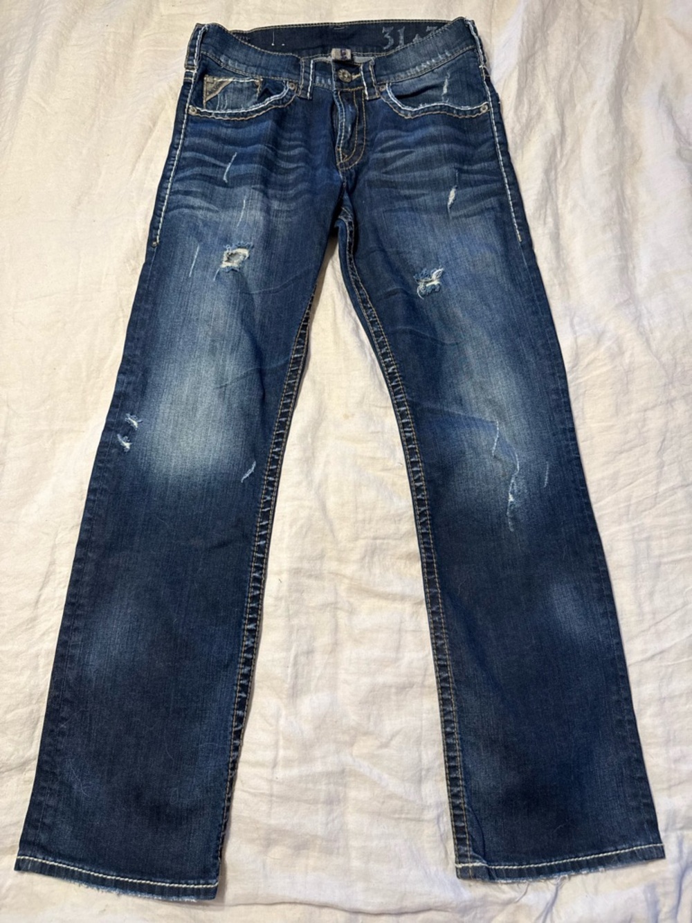 Silver Jeans Men's Straight Leg Distressed Blue Denim